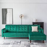 Avery Chaise End Velvet Corner Sofa In Green