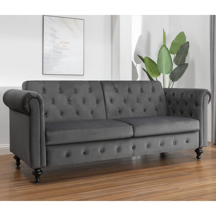 Toronto 3 Seater Chesterfield Style Velvet Sofa Bed In Grey