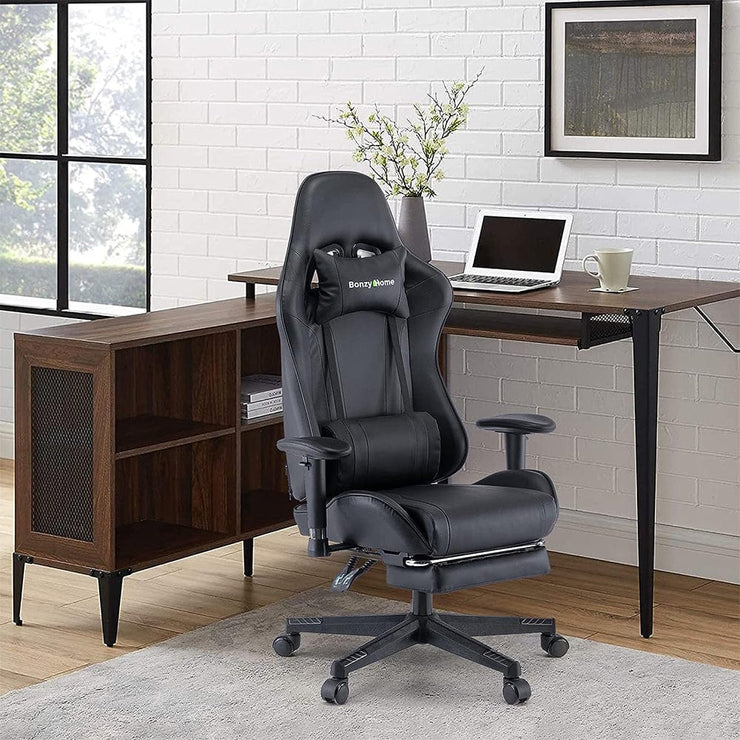 Bonne Faux Leather Recliner Massage Swivel Game Office Chair With Footrest