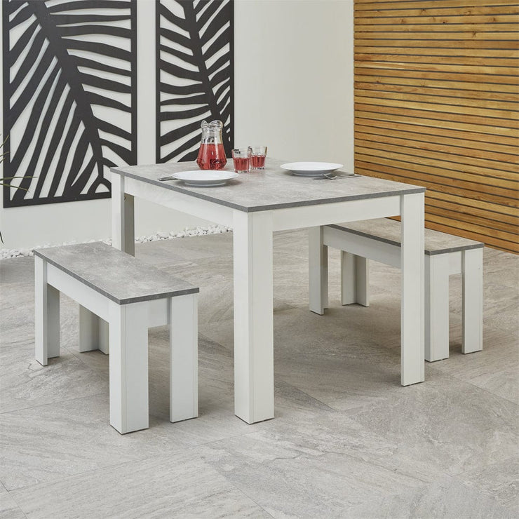 Orsa Rectangle Concrete Effect Dining Table Set with 2 Benchs