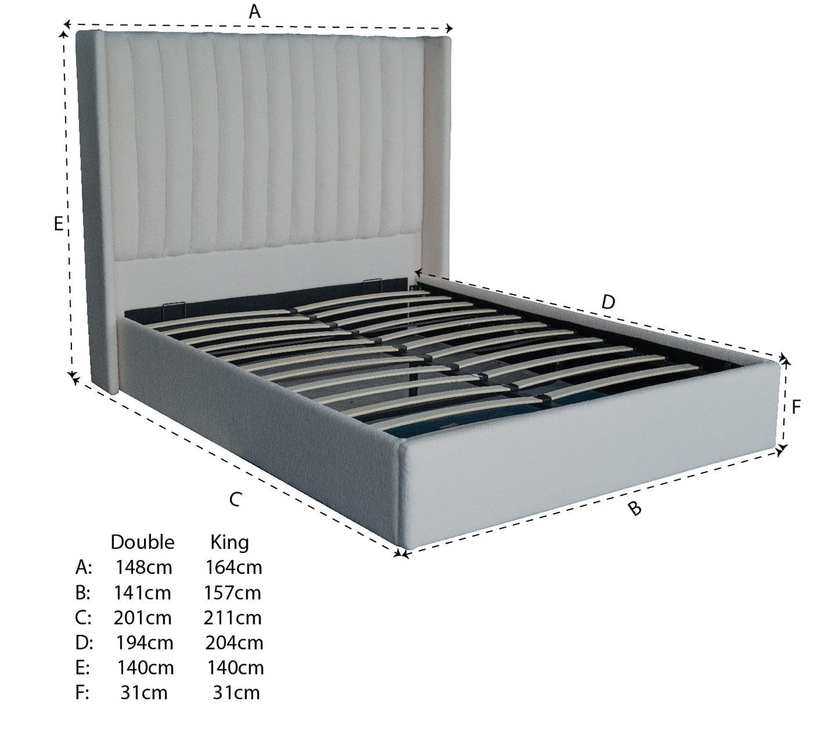 Russell Pneumatic Ottoman Storage Bed Double / King Bed Lift Up Storage Bed Frame