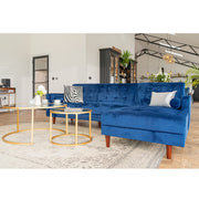 Avery Chaise End Velvet Corner Sofa In Blue