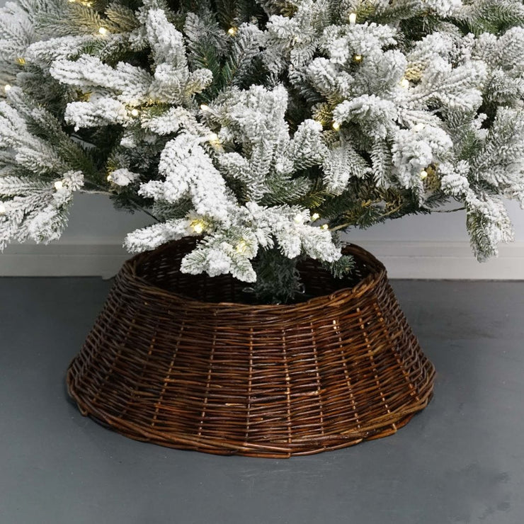 Pre-Lit Snowy Flocked Artificial Christmas Tree With Quick Pole And Skirt Option