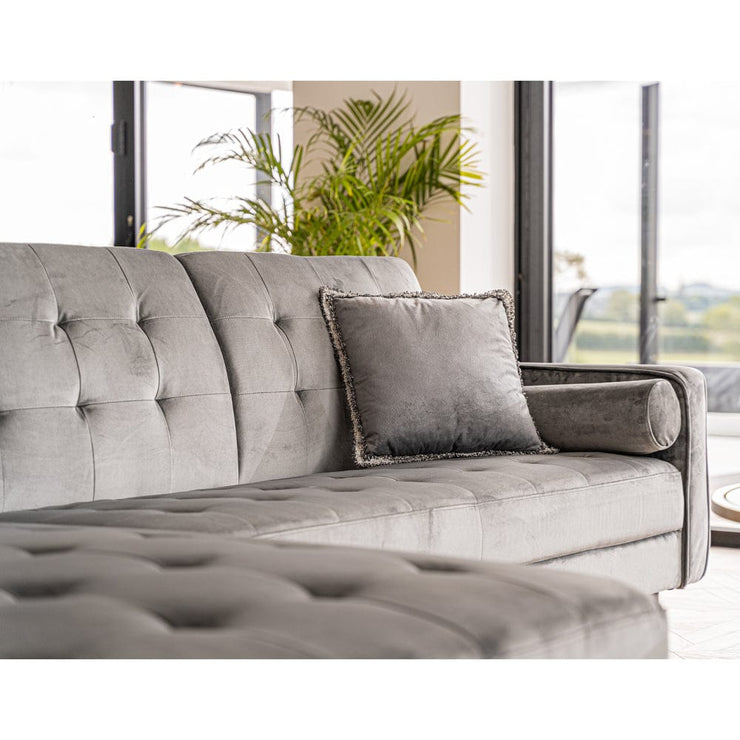 Avery Chaise End Velvet Corner Sofa In Grey