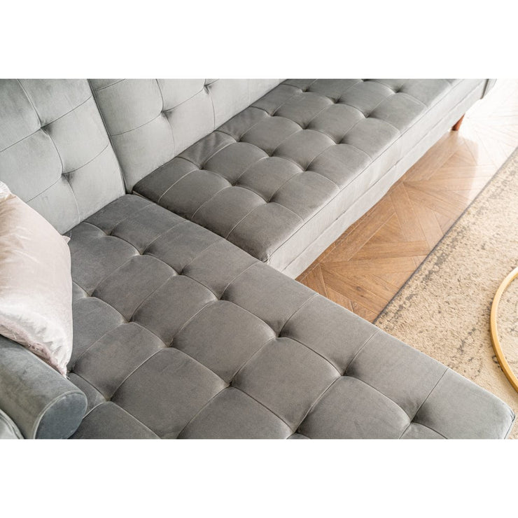 Avery Chaise End Velvet Corner Sofa In Grey