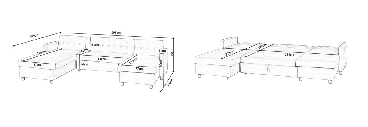 Avery Large U-Shape Storage Corner Sofa Bed With Ottoman