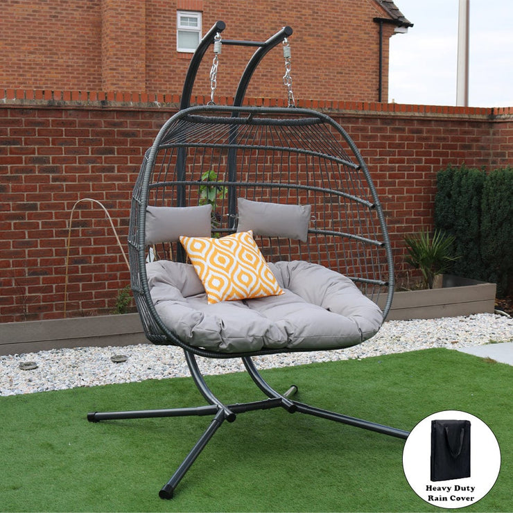 Bradway Hanging Rope Swing Double Indoor Outdoor Egg Chair with Grey Cushions