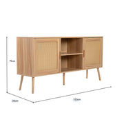 Retro Oak Rattan Sideboard Display Side Cabinet Tv Stand