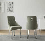 Avers Grey Velvet Button Back Dining Chairs