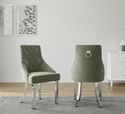 Set of 2 Avers Velvet Button Back Dining Chairs with Stainless Chrome Leg