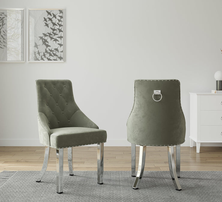 Avers Grey Velvet Button Back Dining Chairs