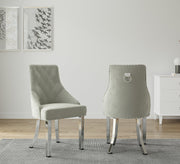 Avers Light Grey Velvet Button Back Dining Chairs