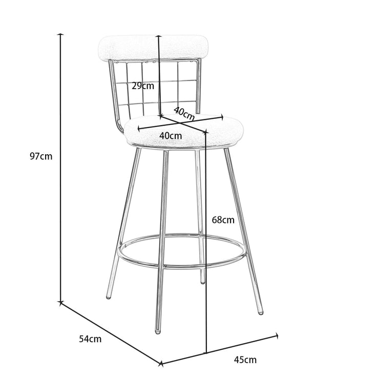 Set Of 2 Etta Boucle Bar Stools With Wire Backrest And Golden Leg