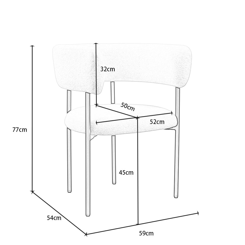 Set Of 2 Lex Boucle Dining Chairs Accent Chair Tub Chair With Curved Backrest