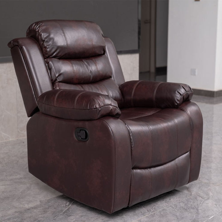PU Leather Brown Manual Recliner 2 Seater Sofa / Armchair Set