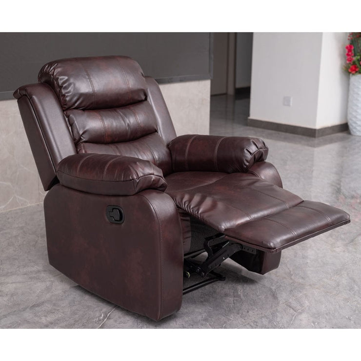 PU Leather Brown Manual Recliner 2 Seater Sofa / Armchair Set