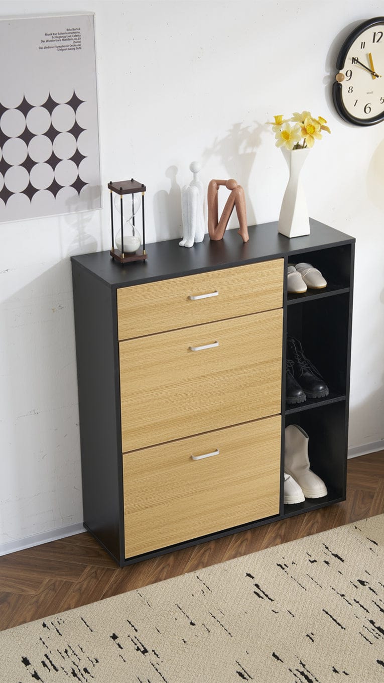 Heritage Black+Oak Shoe Storage Cabinet Shoe Rack Organizer With Drawer