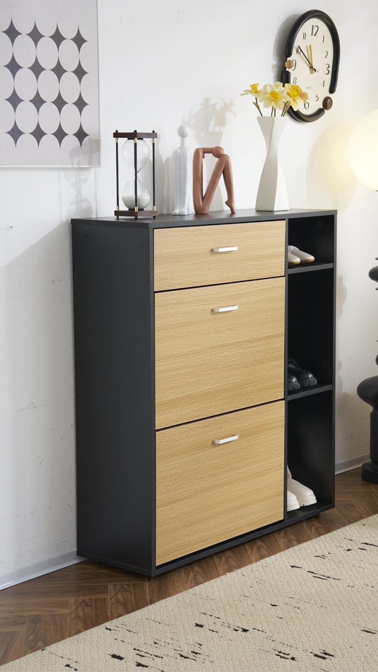 Heritage Black+Oak Shoe Storage Cabinet Shoe Rack Organizer With Drawer