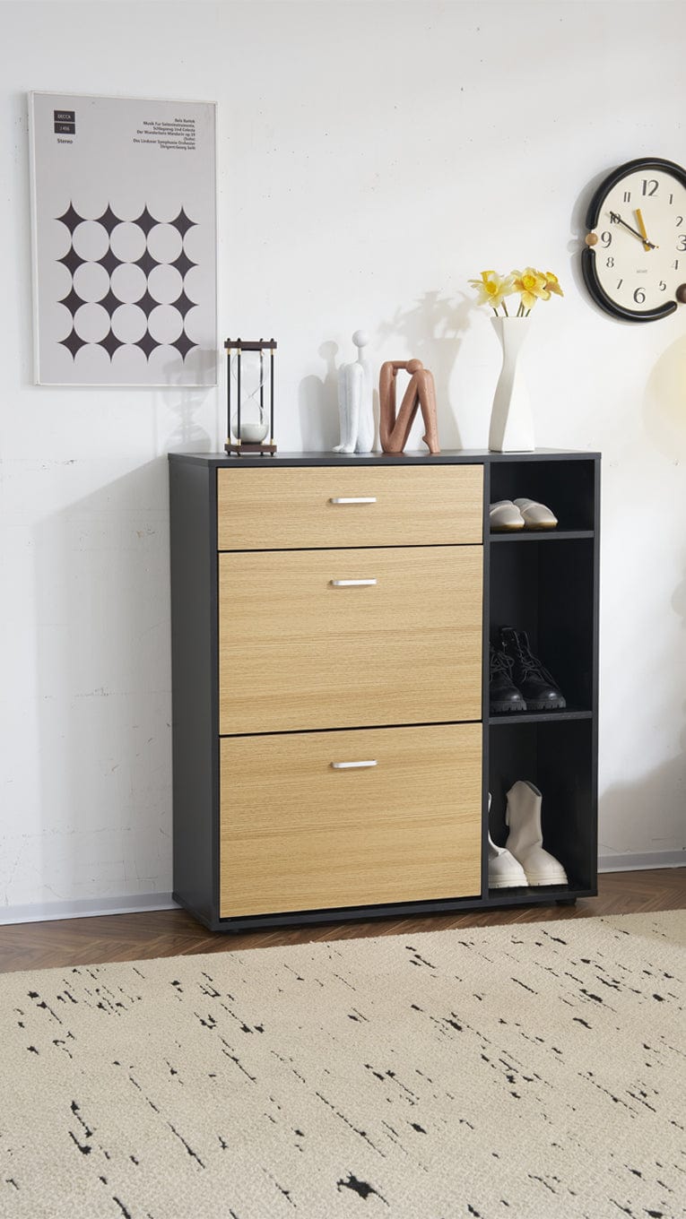 Heritage Black+Oak Shoe Storage Cabinet Shoe Rack Organizer With Drawer