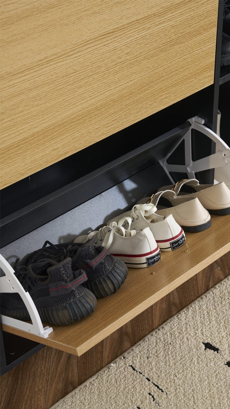 Heritage Black+Oak Shoe Storage Cabinet Shoe Rack Organizer With Drawer