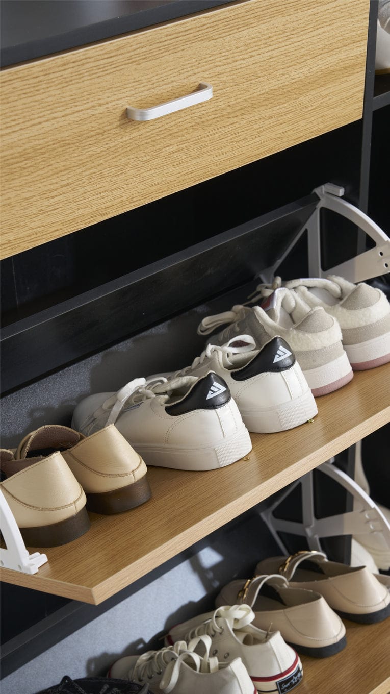 Heritage Black+Oak Shoe Storage Cabinet Shoe Rack Organizer With Drawer