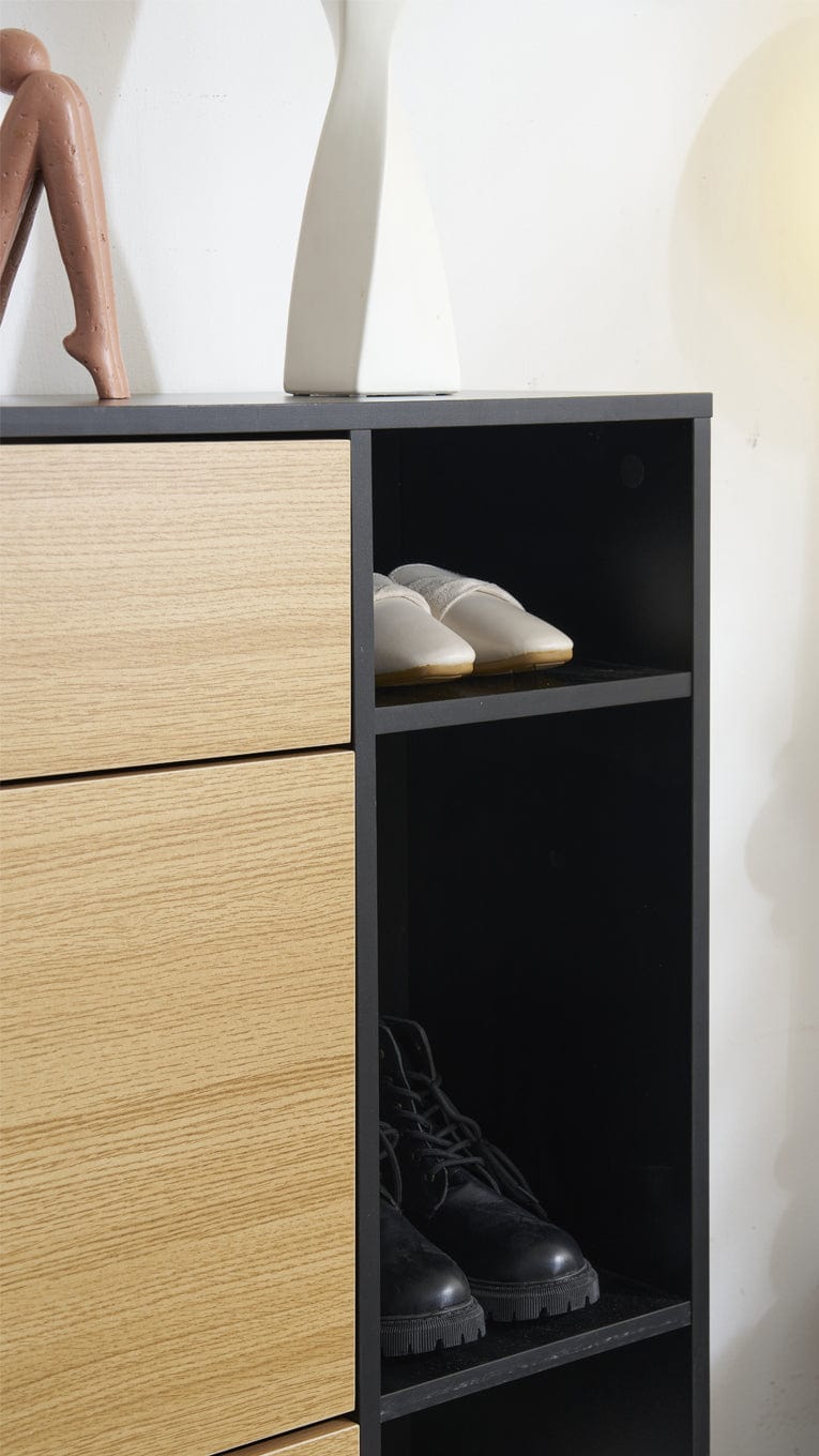 Heritage Black+Oak Shoe Storage Cabinet Shoe Rack Organizer With Drawer