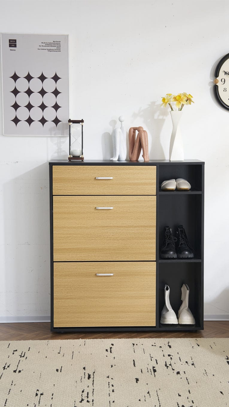 Heritage Black+Oak Shoe Storage Cabinet Shoe Rack Organizer With Drawer