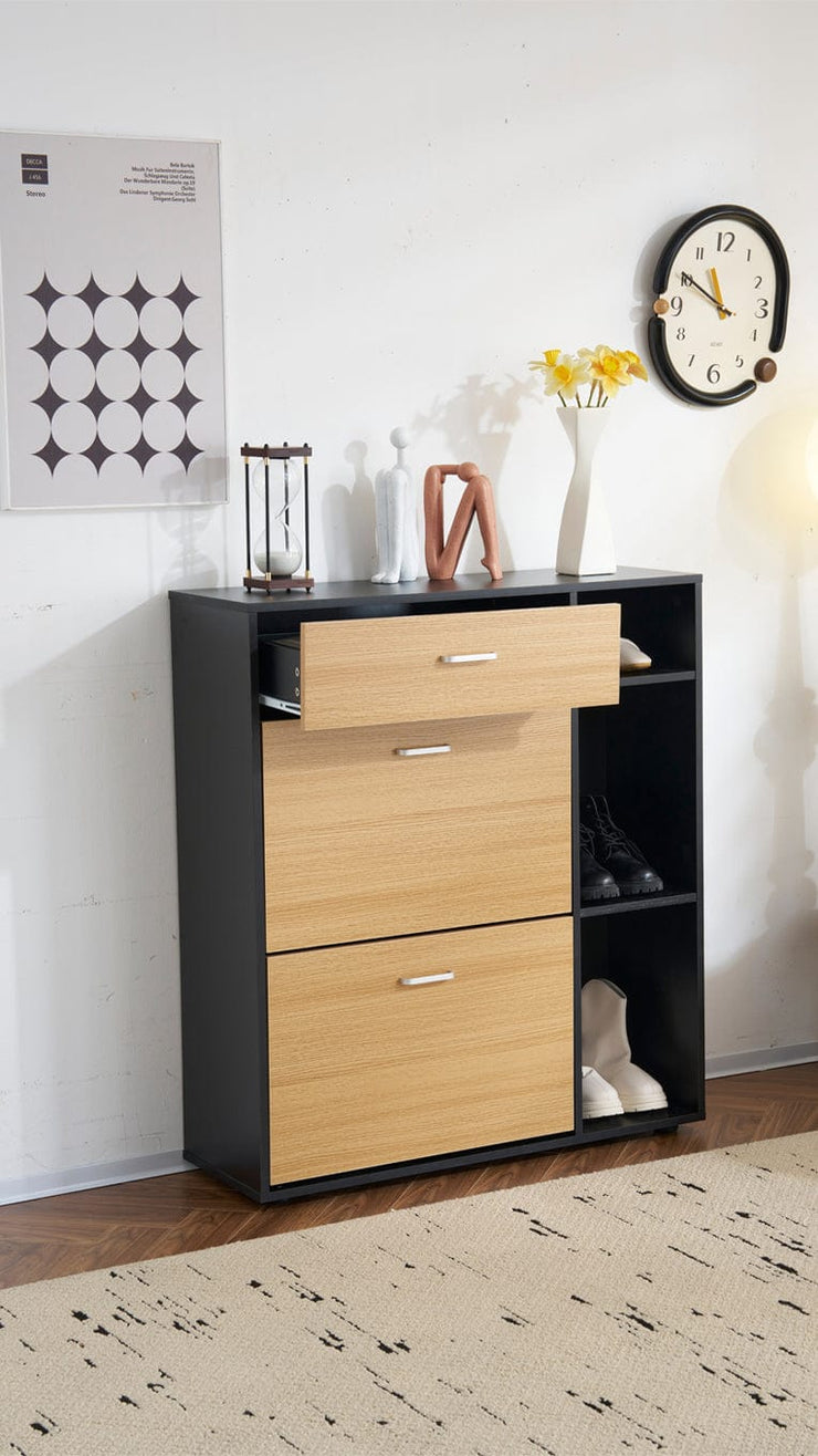 Heritage Black+Oak Shoe Storage Cabinet Shoe Rack Organizer With Drawer