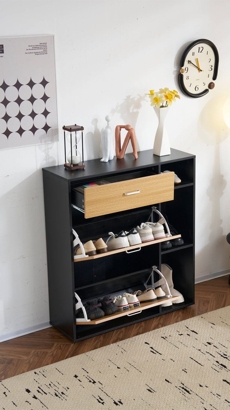 Heritage Black+Oak Shoe Storage Cabinet Shoe Rack Organizer With Drawer