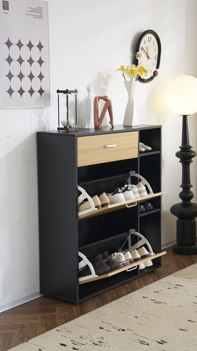 Heritage Black+Oak Shoe Storage Cabinet Shoe Rack Organizer With Drawer