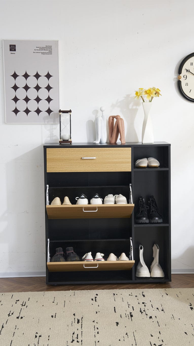 Heritage Black+Oak Shoe Storage Cabinet Shoe Rack Organizer With Drawer