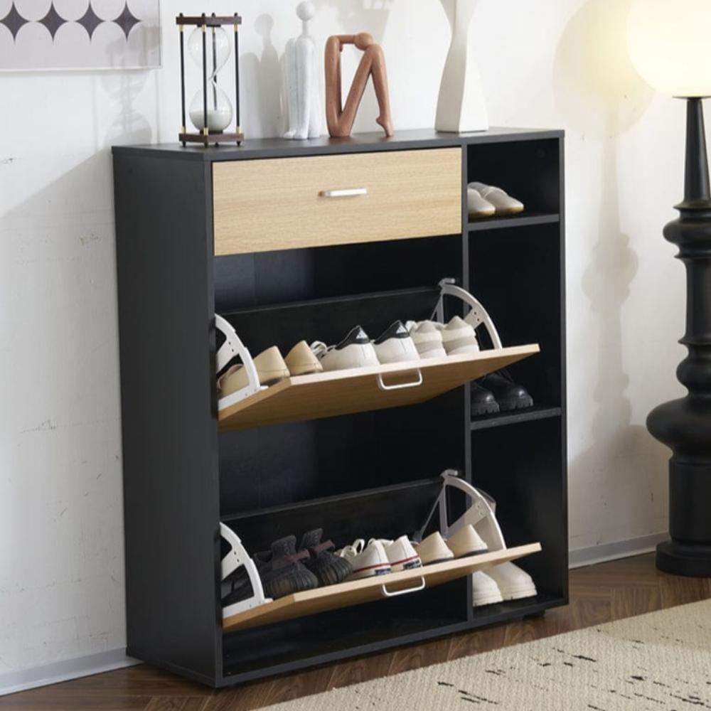 Heritage Black+Oak Shoe Storage Cabinet Shoe Rack Organizer With Drawer