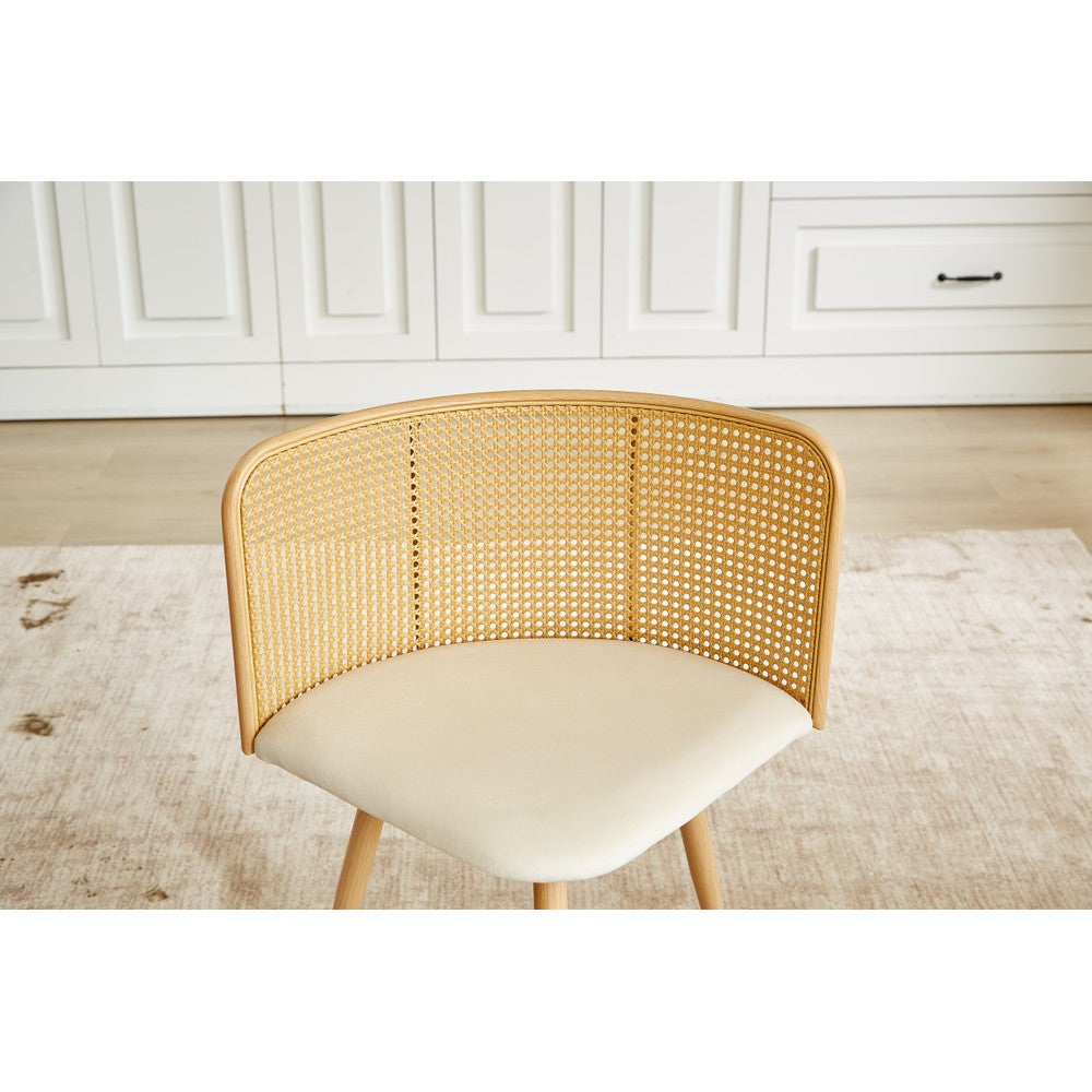 Boho Round Rattan Dining Table Set with 4 Velvet Upholstered Chairs