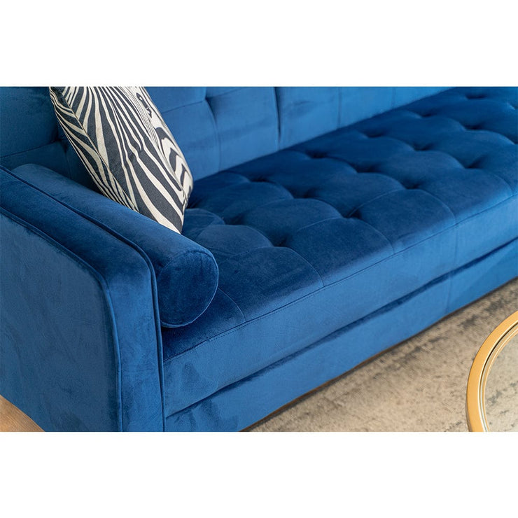 Avery Chaise End Velvet Corner Sofa In Blue