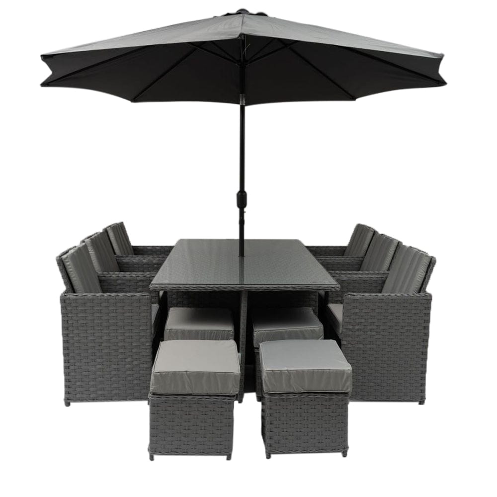 Rosen 10 Seater Rattan Cube Garden Dining Set With Parasol In Grey