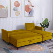 Destin Reversible Mustard Velvet Corner Sofa With Storage Chaise and Ottoman Bench