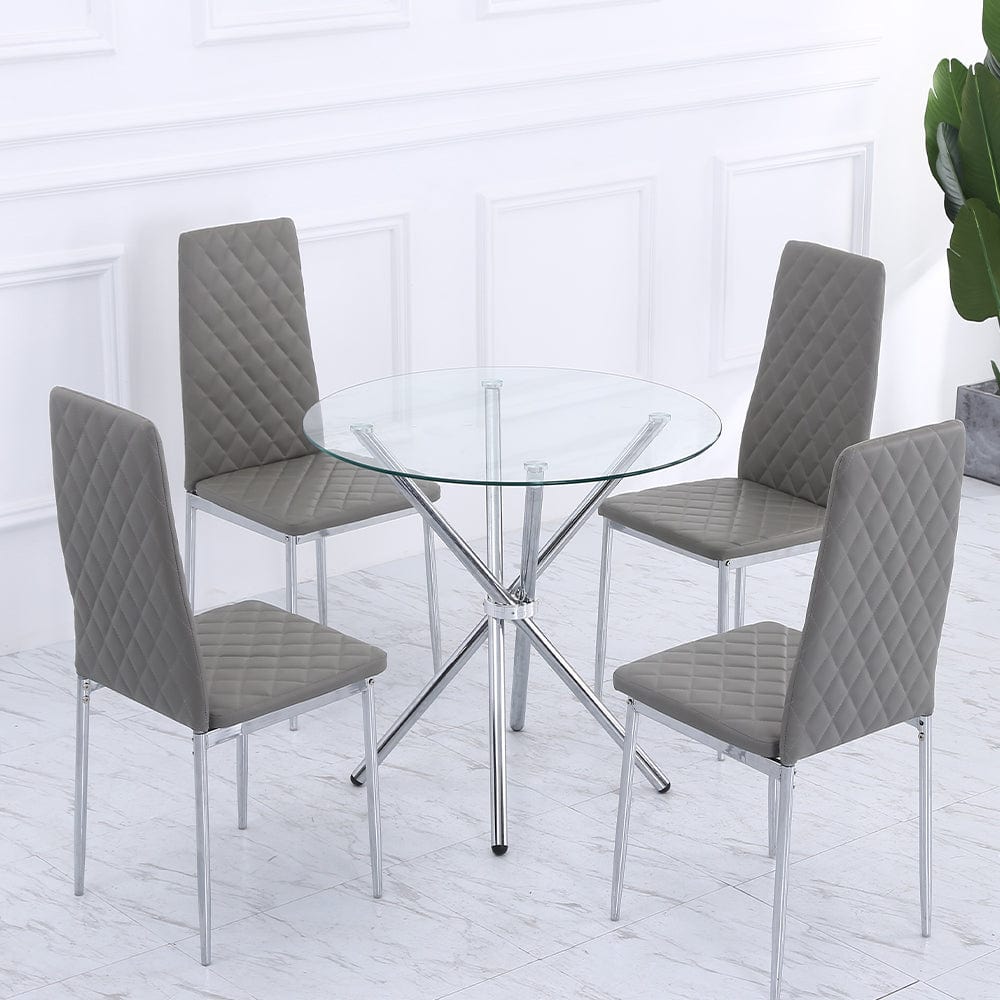 Orsa Round Dining Table Set With 4 Dining Chairs In Grey