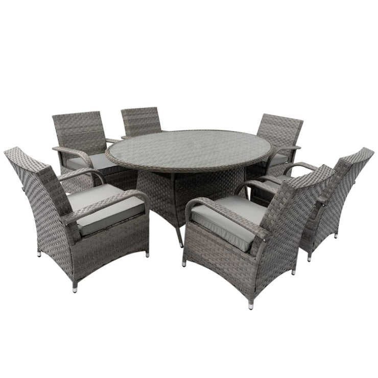 Aura 6 Seater Armchair Oval Rattan Garden Furniture Dining Set with Rain Cover