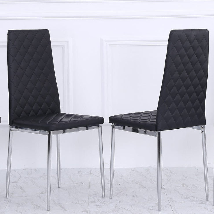 Set Of 4 Orsa Faux Leather Dining Chairs With Chrome Legs In Black