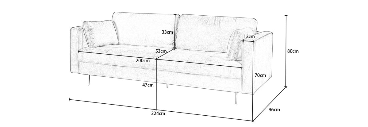 Avery Velvet 3 Seater Sofa with 2 Scatter Cushions