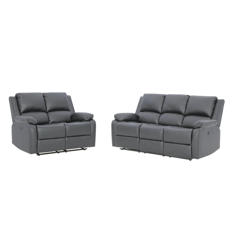 Palermo 3+2 Grey Leather Electric Or Manual Recliner Sofa Set