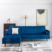 Avery Chaise End Velvet Corner Sofa In Blue