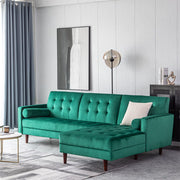 Avery Chaise End Velvet Corner Sofa In Green