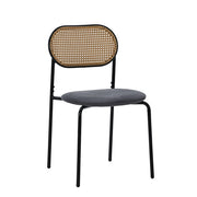 Set Of 2 Boho Velvet Dining Chair With Rattan Backrest