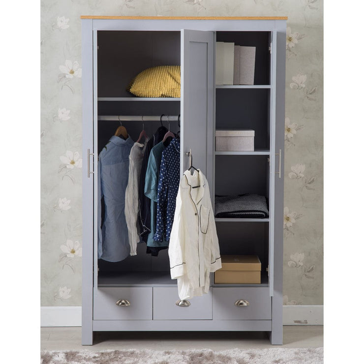 Heritage 3 Door 3 Drawer Wardrobe in Grey and Oak