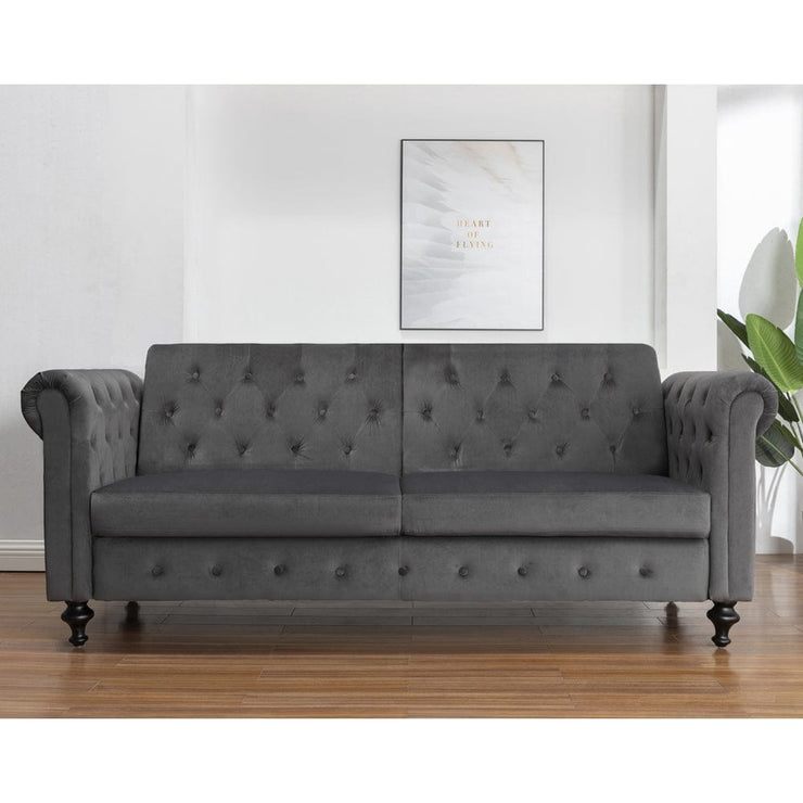 Toronto 3 Seater Chesterfield Style Velvet Sofa Bed In Grey