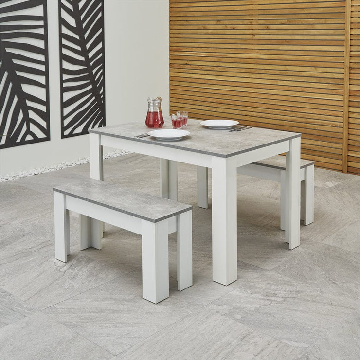 Orsa Rectangle Concrete Effect Dining Table Set with 2 Benchs