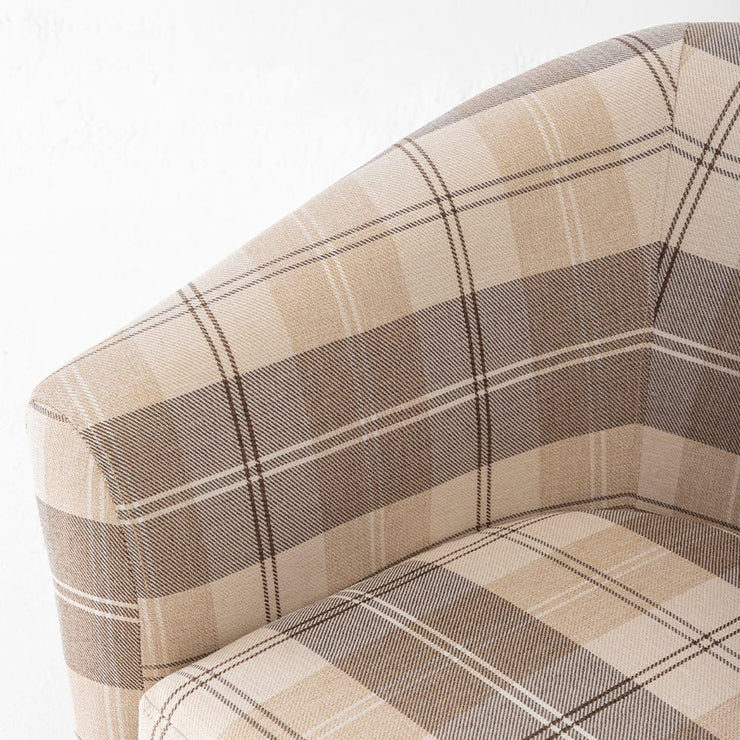 Ascot Tartan Linen Fabric Tub Chair Armchair In Cream