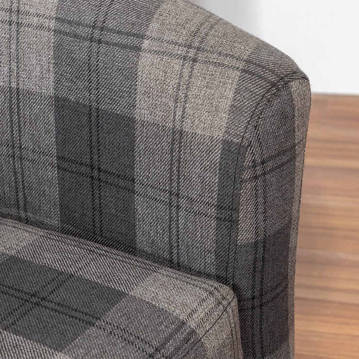 Ascot Tartan Linen Fabric Tub Chair Armchair In Grey