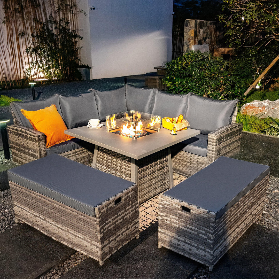 With Fire Pit Rattan Sofa Dining Set Nova Cambridge Fireglow Right
